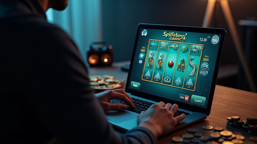 Player testing Big Bass Bonanza in demo mode on a laptop with virtual coins